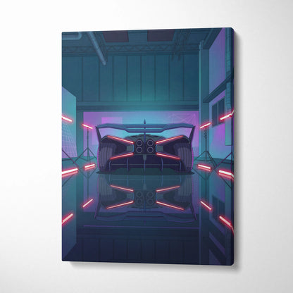 Bugatti Bolide Inspired Vaporwave Car Canvas - Car Neon Blue Pink Living Room Vaporwave Mood Nostalgic Neon Glow Retro Futurism Canvas