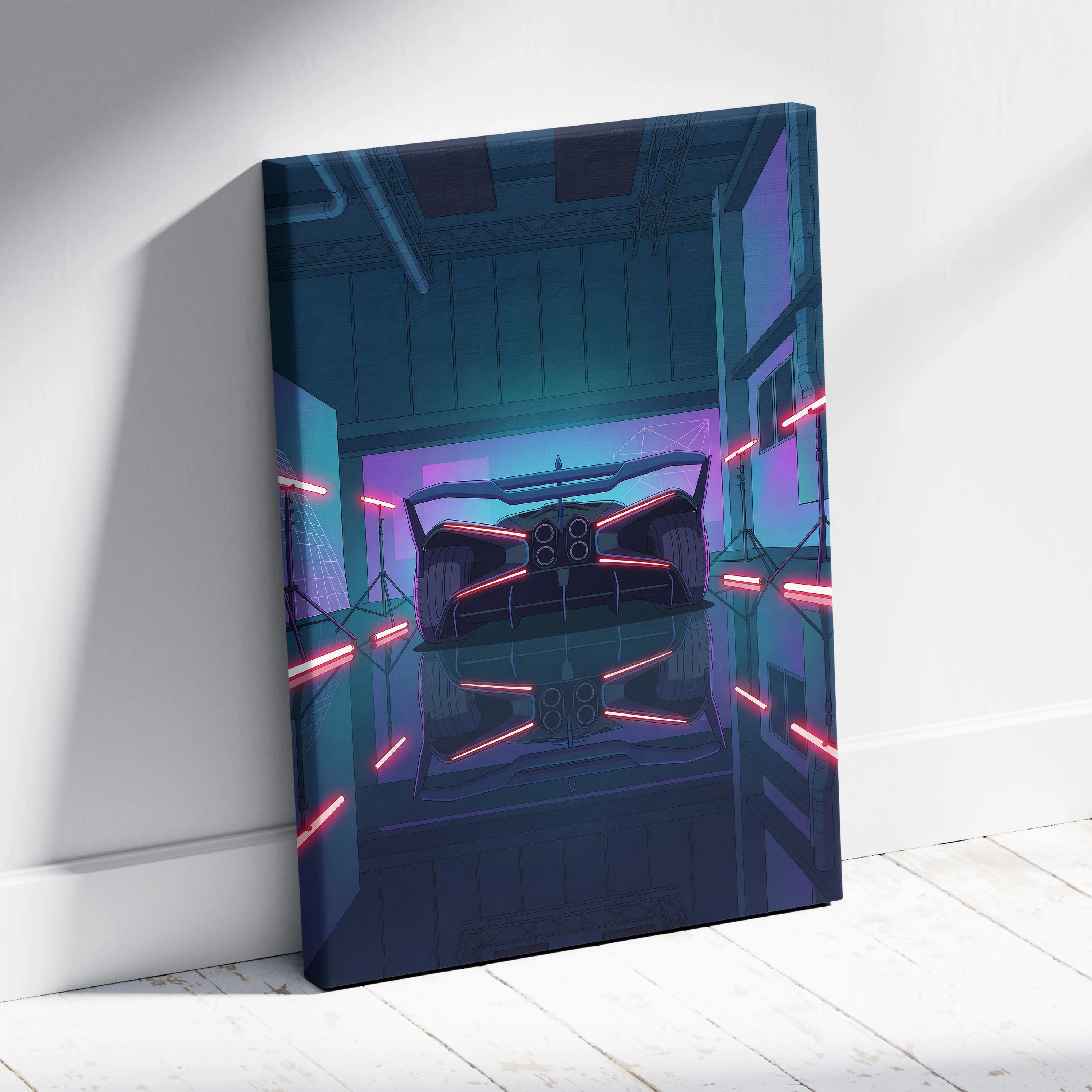 Bugatti Bolide Inspired Vaporwave Car Canvas - Car Neon Blue Pink Living Room Vaporwave Mood Nostalgic Neon Glow Retro Futurism Canvas