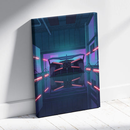 Bugatti Bolide Inspired Vaporwave Car Canvas - Car Neon Blue Pink Living Room Vaporwave Mood Nostalgic Neon Glow Retro Futurism Canvas
