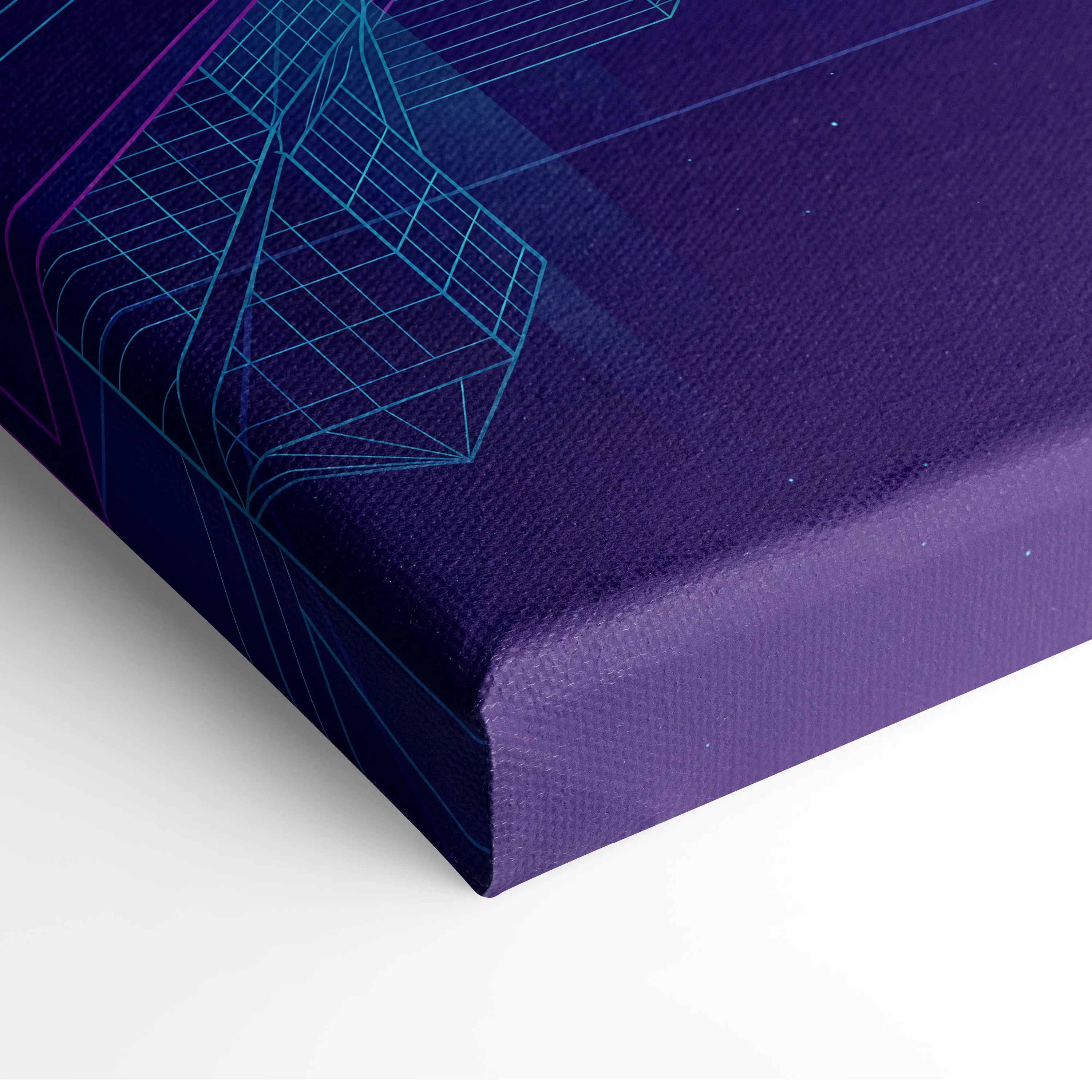 Nissan 370Z Inspired White Purple Canvas Wall Art, Neon Vaporwave JDM Sports Car Artwork for Futuristic Garage Decor