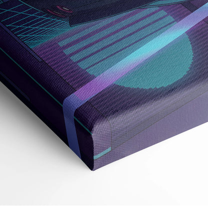 Nissan GT-R R35 Inspired Gray Teal Canvas Wall Art, Vaporwave JDM Supercar Artwork, Neon Garage Decor, Retro Futuristic Auto Print