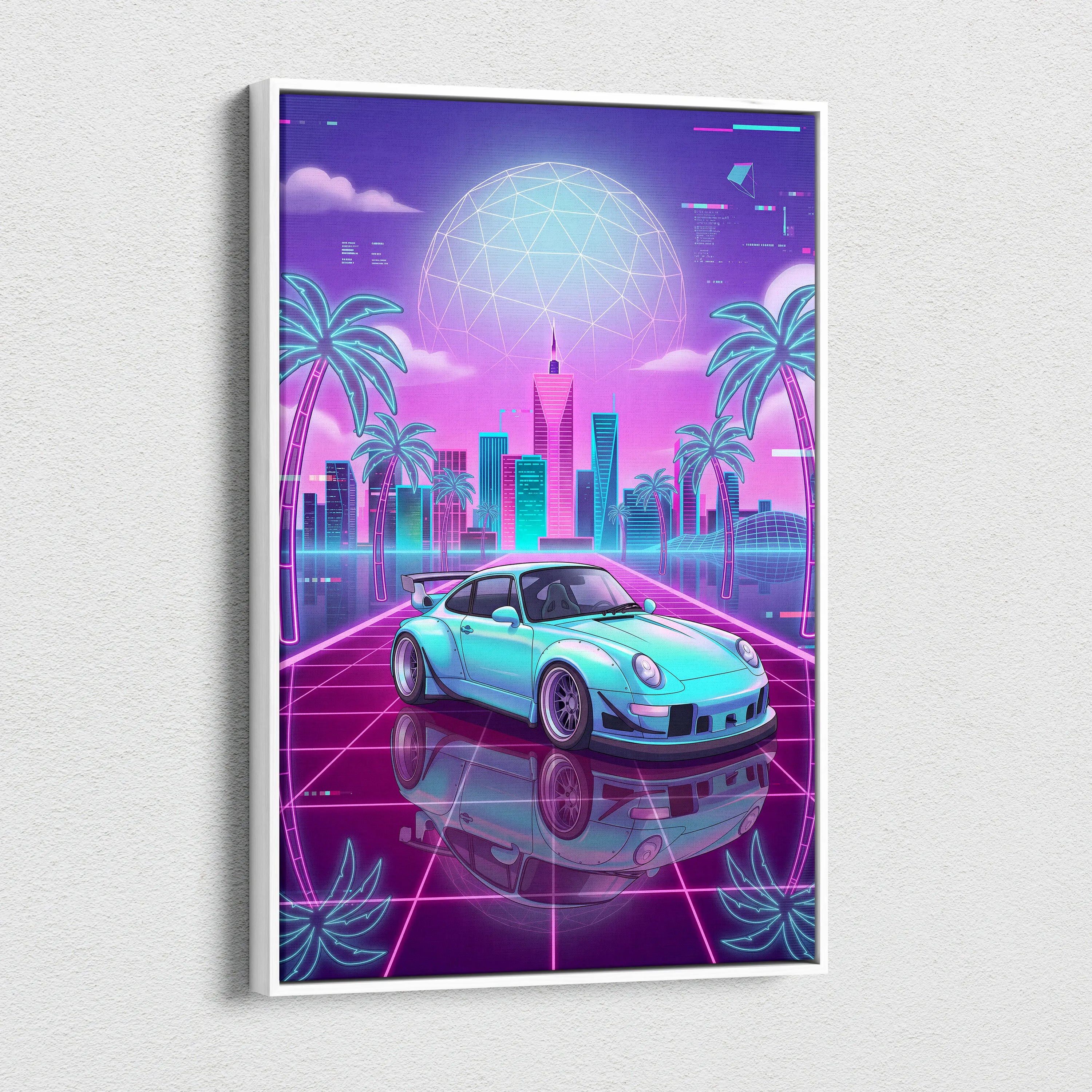 RWB Porsche 911 Inspired Vaporwave Neon City Canvas - Vaporwave Neon Art For Living Room, Retro Futurism, Gallery Print