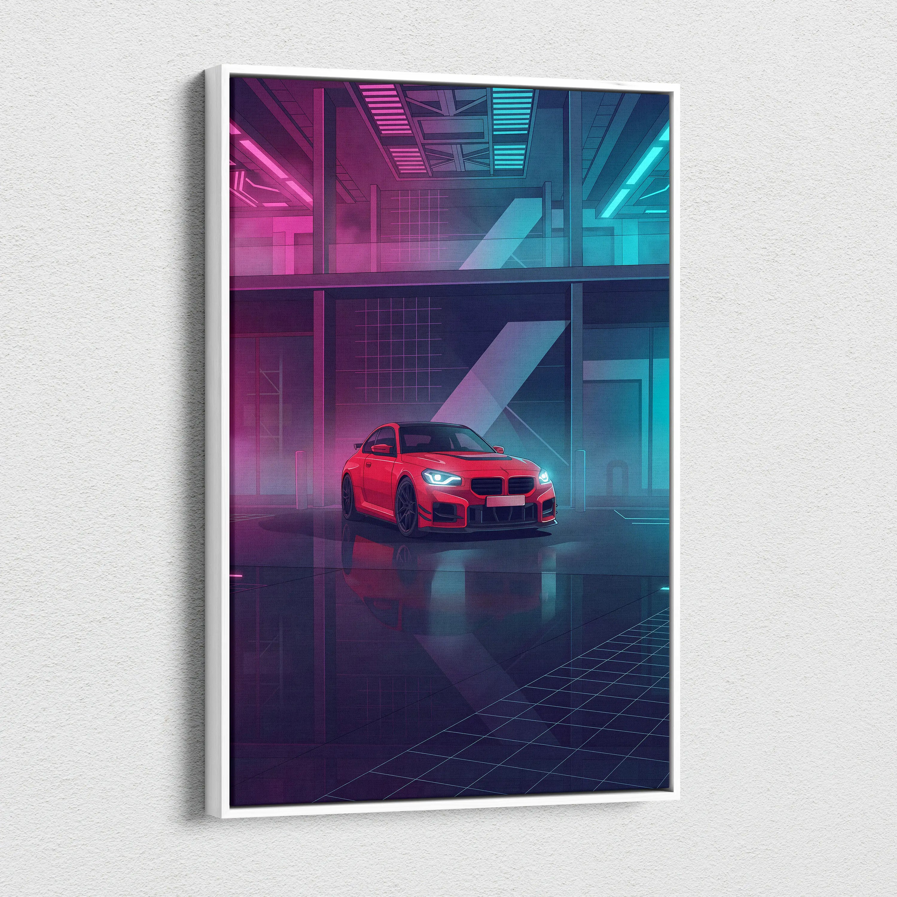 BMW M2 Inspired Neon Horizon Vaporwave Canvas - Car Art Pink Teal Living Room Vaporwave Nostalgic Neon Canvas Print