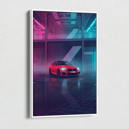 BMW M2 Inspired Neon Horizon Vaporwave Canvas - Car Art Pink Teal Living Room Vaporwave Nostalgic Neon Canvas Print