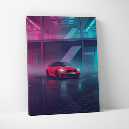 BMW M2 Inspired Neon Horizon Vaporwave Canvas - Car Art Pink Teal Living Room Vaporwave Nostalgic Neon Canvas Print