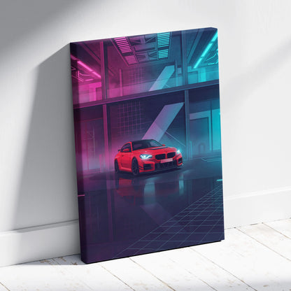BMW M2 Inspired Neon Horizon Vaporwave Canvas - Car Art Pink Teal Living Room Vaporwave Nostalgic Neon Canvas Print