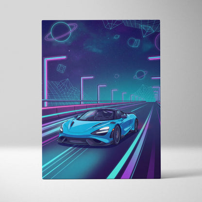 McLaren 765LT Inspired Neon Vaporwave Canvas - Car Art Neon Blue Pink Living Room Modern Vaporwave
