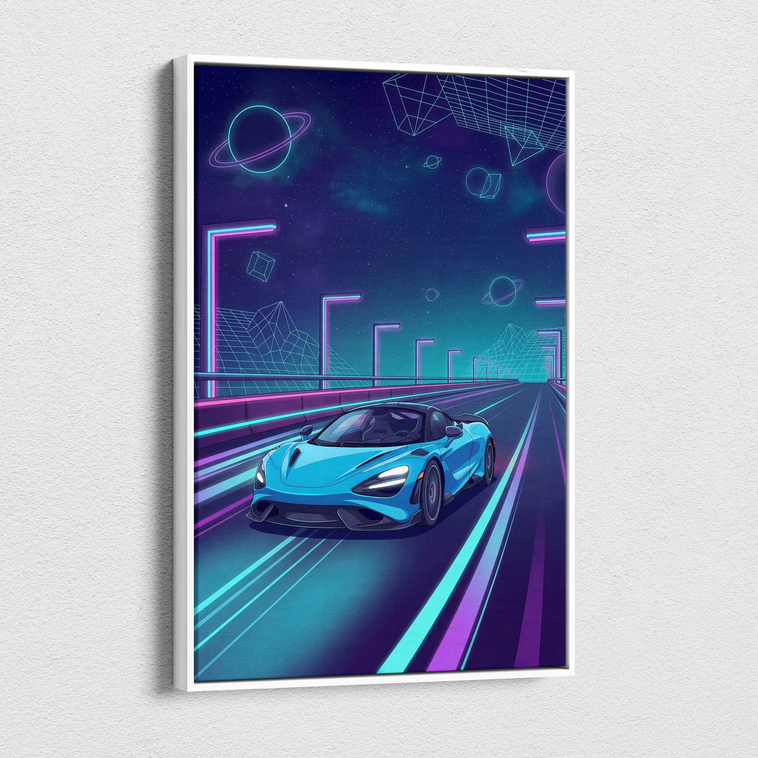 McLaren 765LT Inspired Neon Vaporwave Canvas - Car Art Neon Blue Pink Living Room Modern Vaporwave