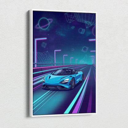 McLaren 765LT Inspired Neon Vaporwave Canvas - Car Art Neon Blue Pink Living Room Modern Vaporwave