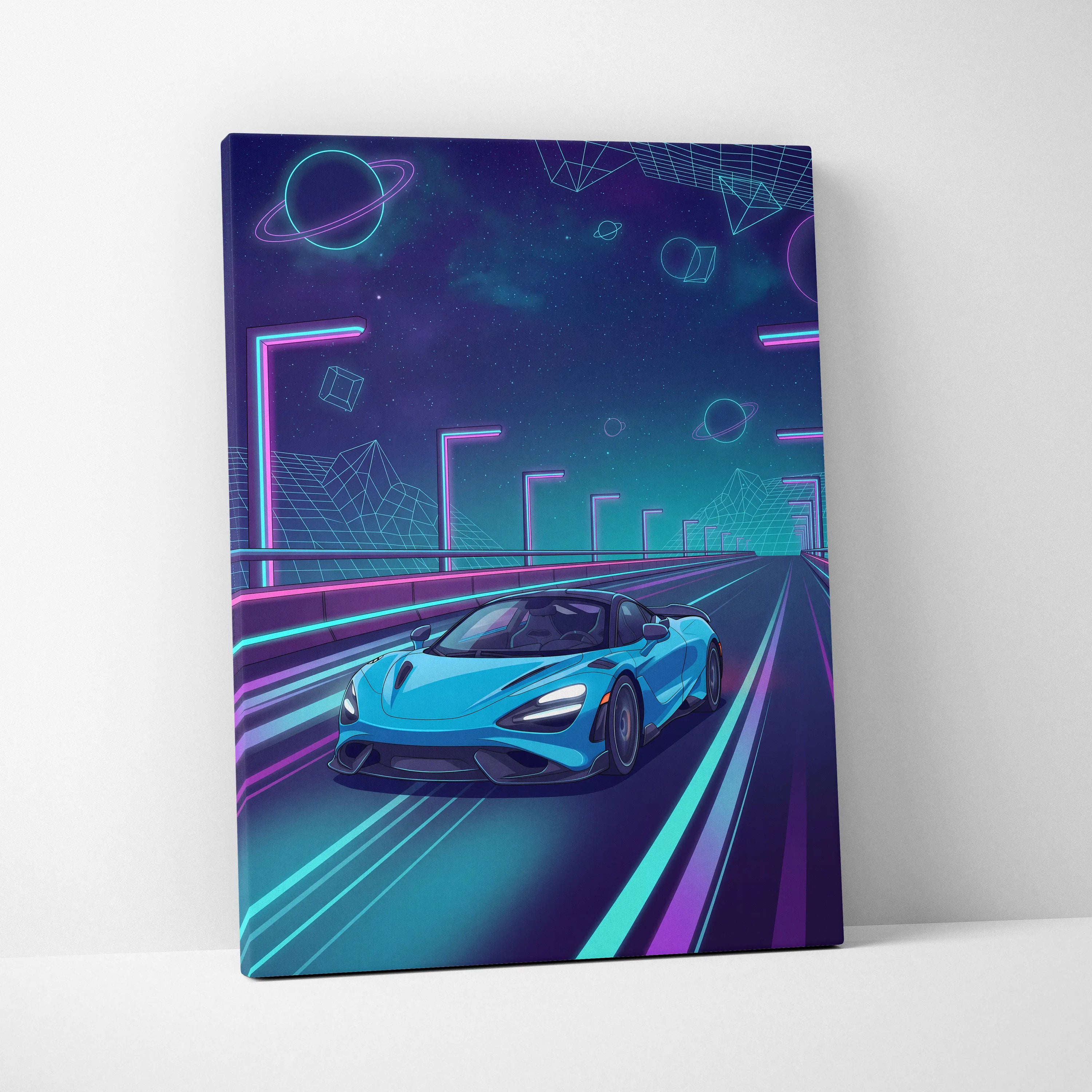 McLaren 765LT Inspired Neon Vaporwave Canvas - Car Art Neon Blue Pink Living Room Modern Vaporwave