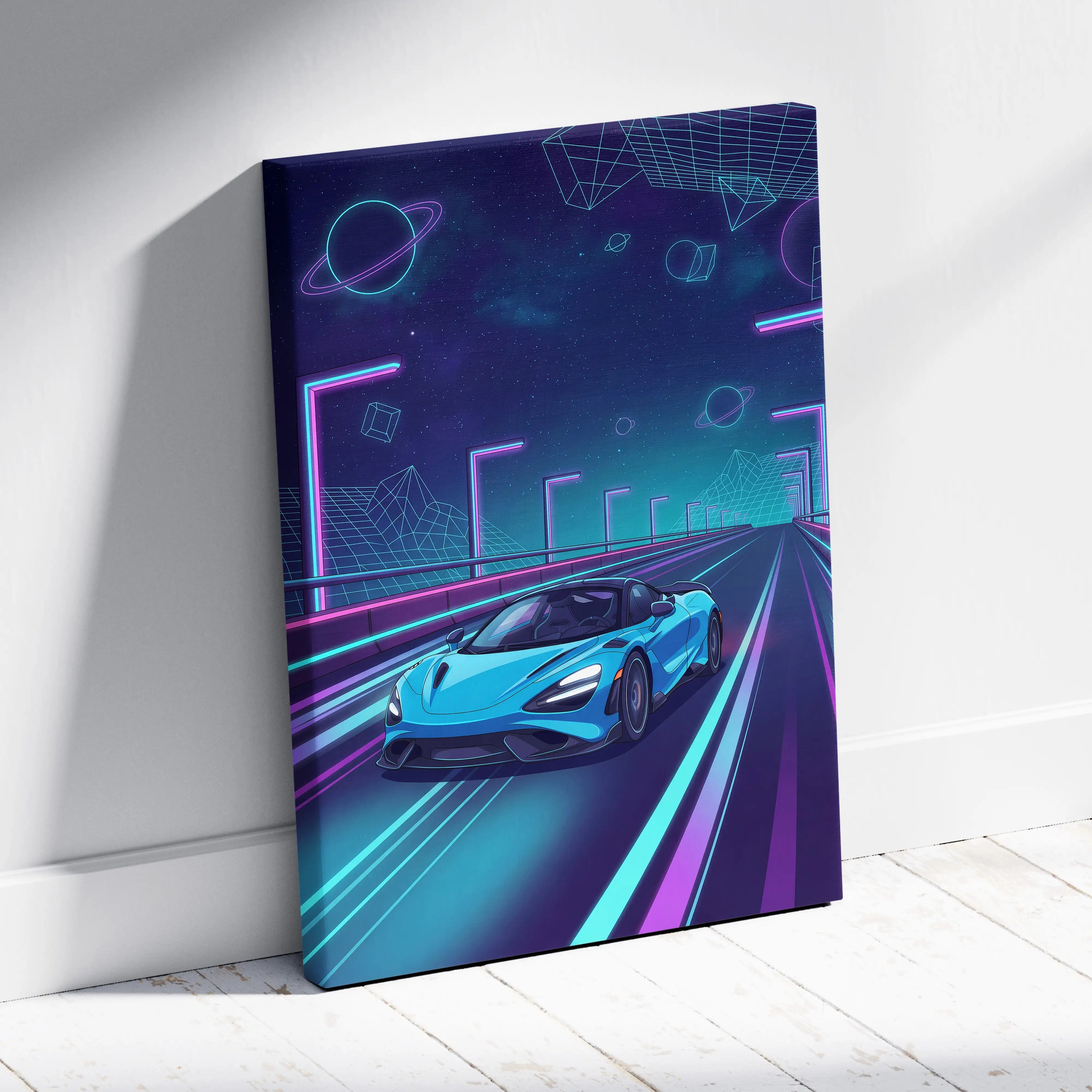 McLaren 765LT Inspired Neon Vaporwave Canvas - Car Art Neon Blue Pink Living Room Modern Vaporwave