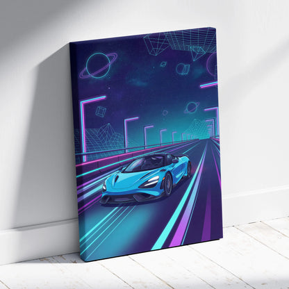 McLaren 765LT Inspired Neon Vaporwave Canvas - Car Art Neon Blue Pink Living Room Modern Vaporwave