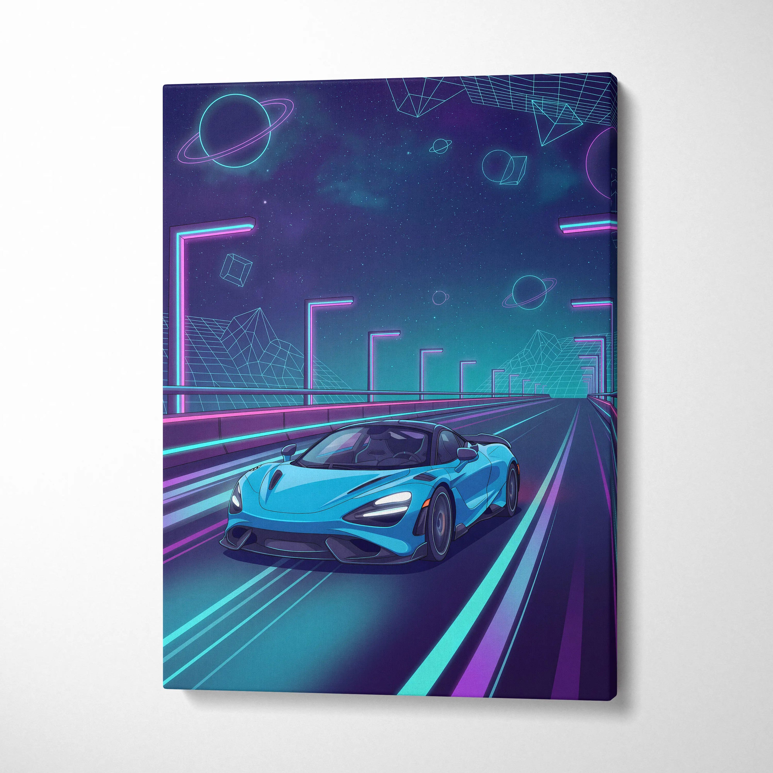 McLaren 765LT Inspired Neon Vaporwave Canvas - Car Art Neon Blue Pink Living Room Modern Vaporwave