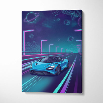 McLaren 765LT Inspired Neon Vaporwave Canvas - Car Art Neon Blue Pink Living Room Modern Vaporwave