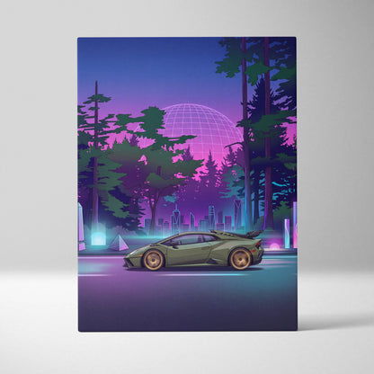 Lamborghini Huracán STO Inspired Vaporwave Neon Canvas Art