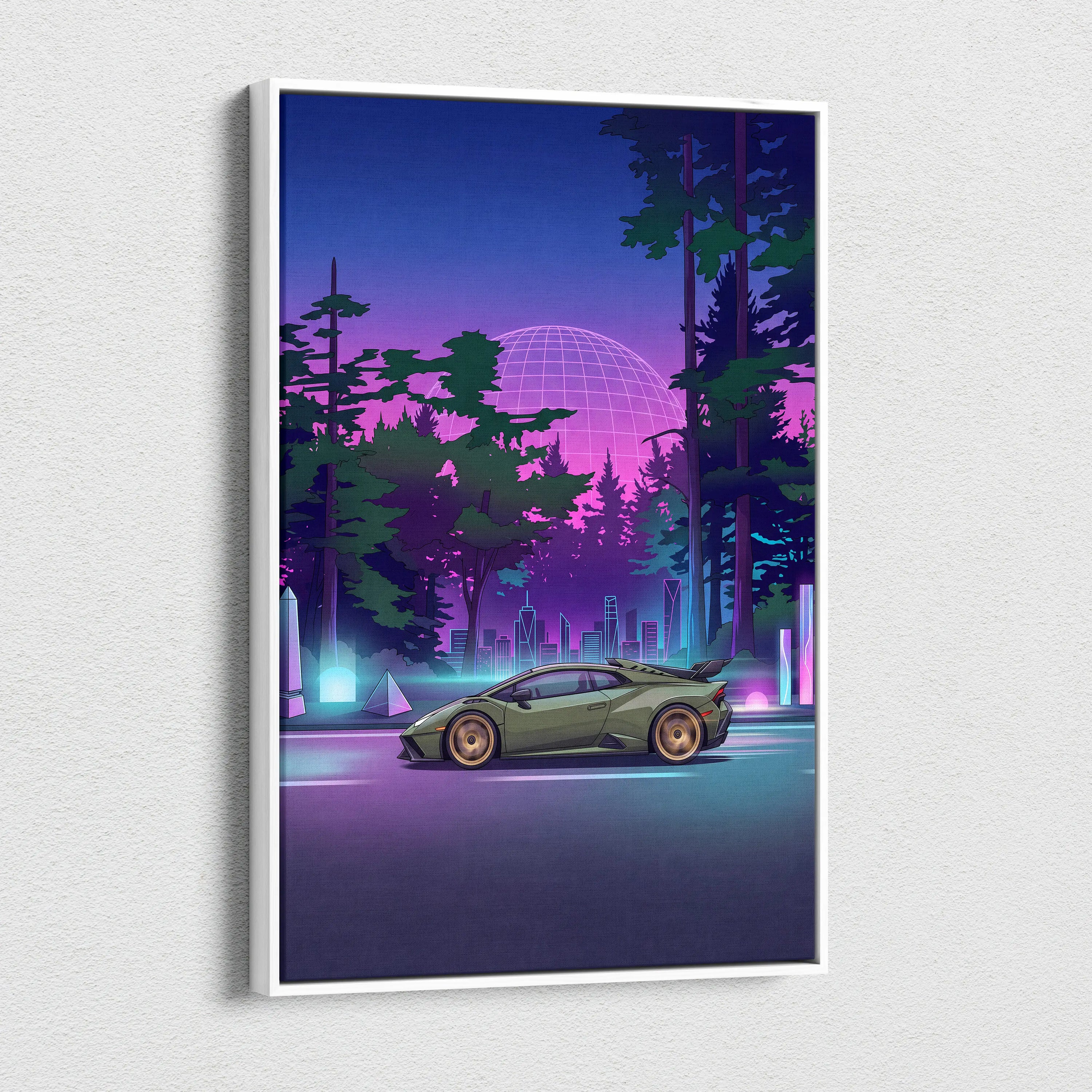 Lamborghini Huracán STO Inspired Vaporwave Neon Canvas Art