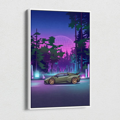 Lamborghini Huracán STO Inspired Vaporwave Neon Canvas Art