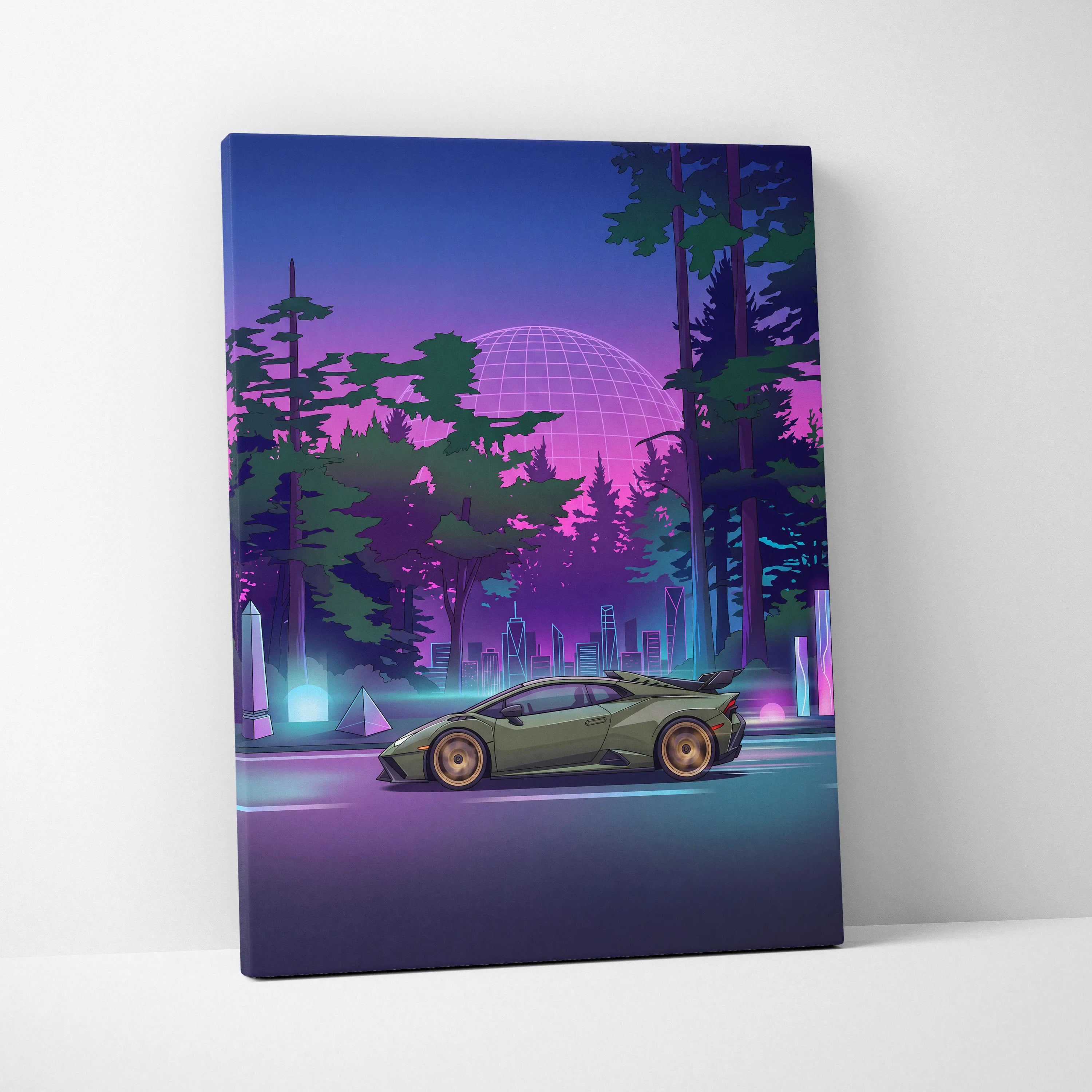 Lamborghini Huracán STO Inspired Vaporwave Neon Canvas Art