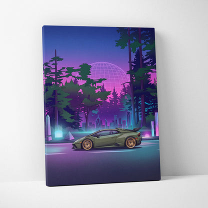 Lamborghini Huracán STO Inspired Vaporwave Neon Canvas Art