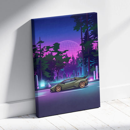Lamborghini Huracán STO Inspired Vaporwave Neon Canvas Art