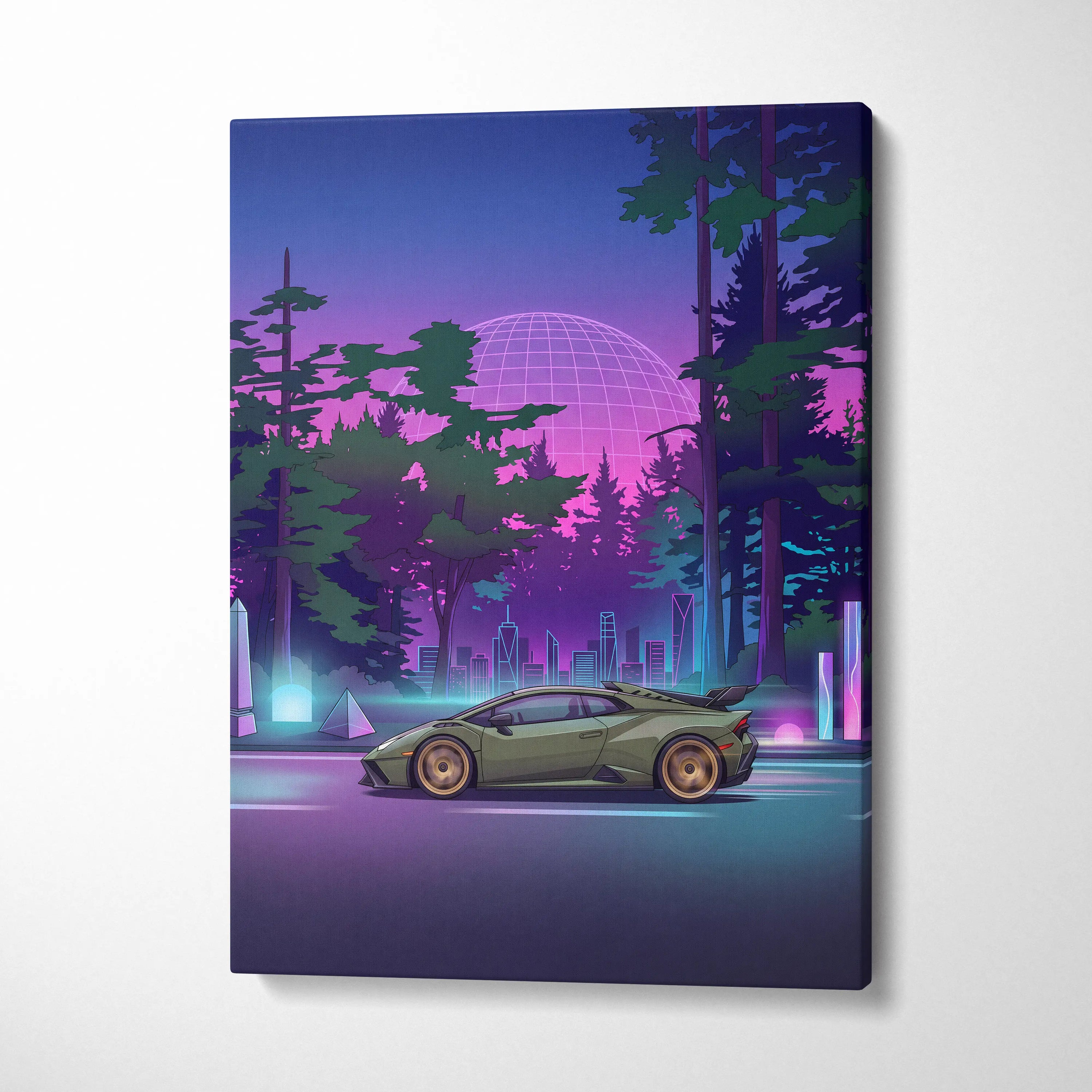 Lamborghini Huracán STO Inspired Vaporwave Neon Canvas Art