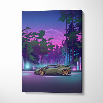 Lamborghini Huracán STO Inspired Vaporwave Neon Canvas Art