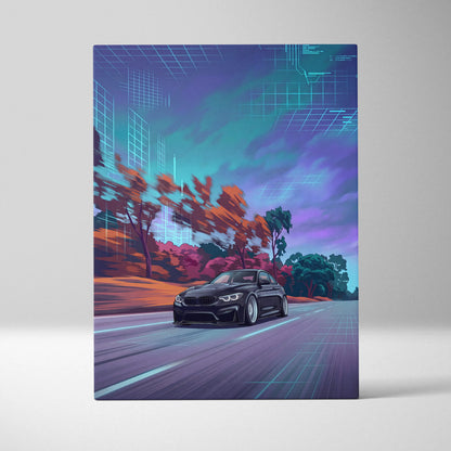 BMW M4 Inspired - Neon Vaporwave City Drive Vaporwave Car, Neon, Retro-Futurism Nostalgic Synthwave Canvas