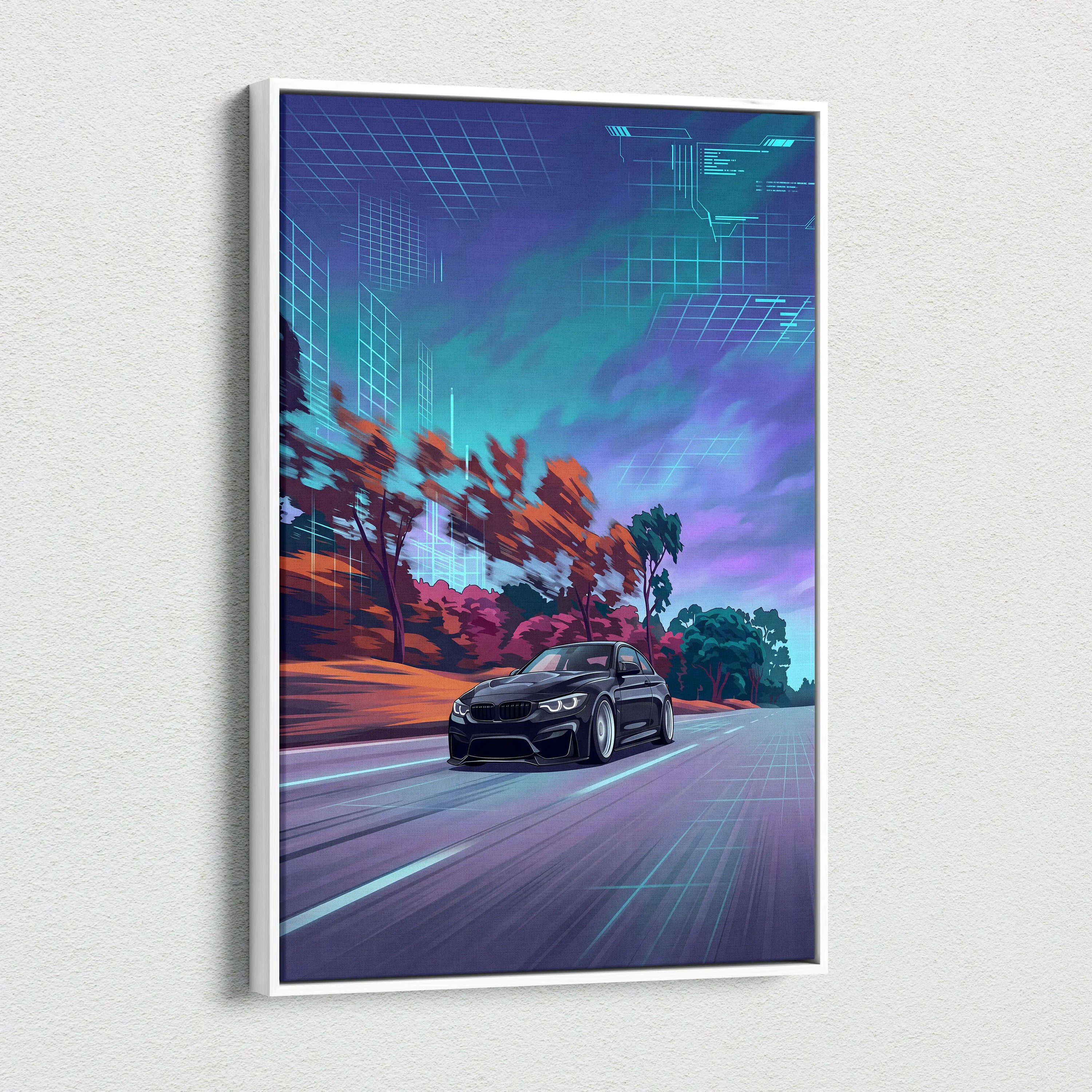 BMW M4 Inspired - Neon Vaporwave City Drive Vaporwave Car, Neon, Retro-Futurism Nostalgic Synthwave Canvas