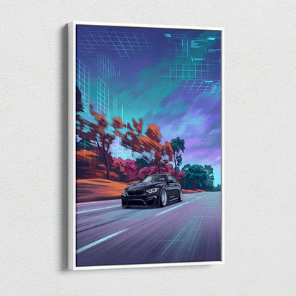 BMW M4 Inspired - Neon Vaporwave City Drive Vaporwave Car, Neon, Retro-Futurism Nostalgic Synthwave Canvas