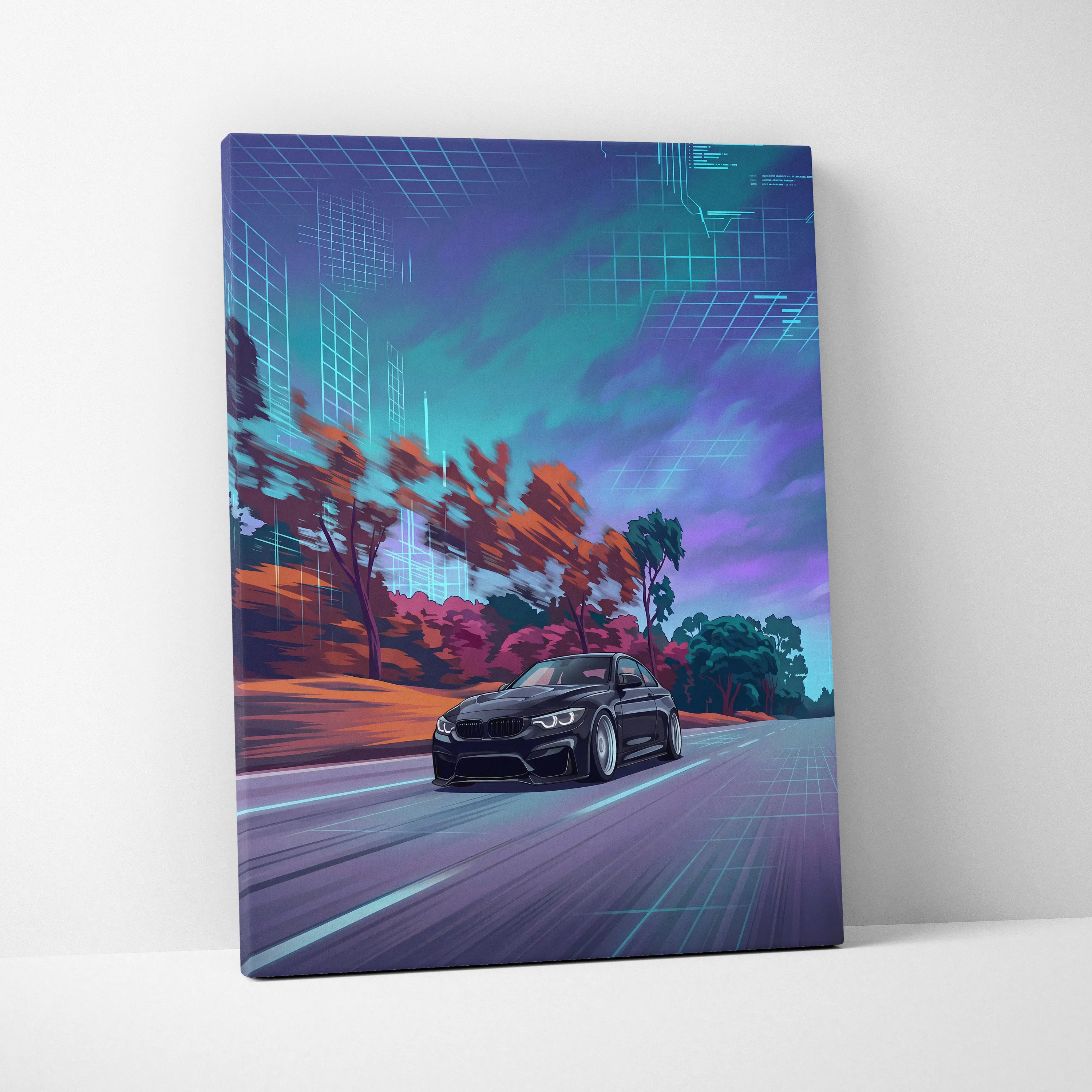 BMW M4 Inspired - Neon Vaporwave City Drive Vaporwave Car, Neon, Retro-Futurism Nostalgic Synthwave Canvas