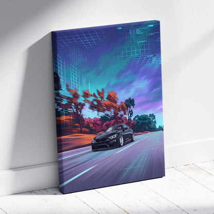 BMW M4 Inspired - Neon Vaporwave City Drive Vaporwave Car, Neon, Retro-Futurism Nostalgic Synthwave Canvas