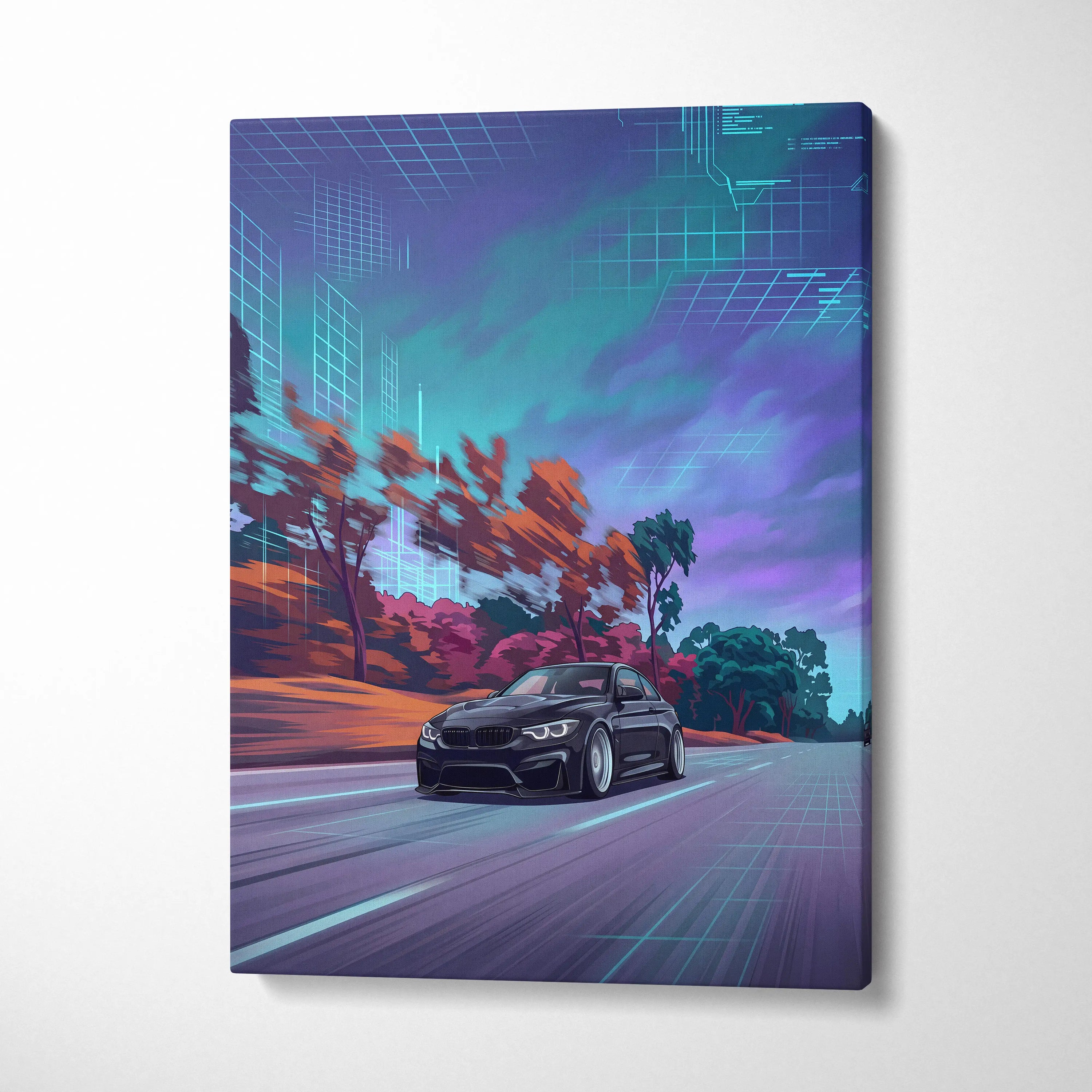 BMW M4 Inspired - Neon Vaporwave City Drive Vaporwave Car, Neon, Retro-Futurism Nostalgic Synthwave Canvas