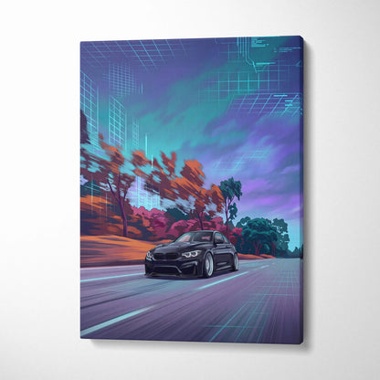 BMW M4 Inspired - Neon Vaporwave City Drive Vaporwave Car, Neon, Retro-Futurism Nostalgic Synthwave Canvas