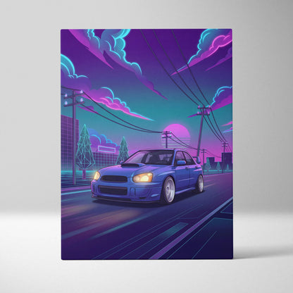 Subaru WRX STI Inspired Neon Vaporwave Car Canvas - Vaporwave Neon Pink Purple Blue Living Room Decor Retro-Futurism