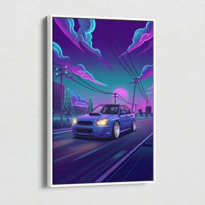 Subaru WRX STI Inspired Neon Vaporwave Car Canvas - Vaporwave Neon Pink Purple Blue Living Room Decor Retro-Futurism