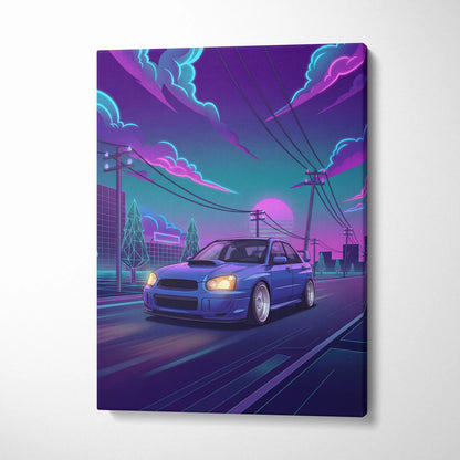 Subaru WRX STI Inspired Neon Vaporwave Car Canvas - Vaporwave Neon Pink Purple Blue Living Room Decor Retro-Futurism