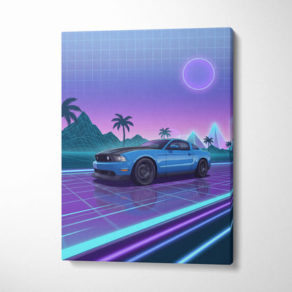 Ford Mustang Inspired Vaporwave Neon Sunset Canvas - Car Art Blue Purple Living Room Vaporwave Mood Retro Futurist Canvas