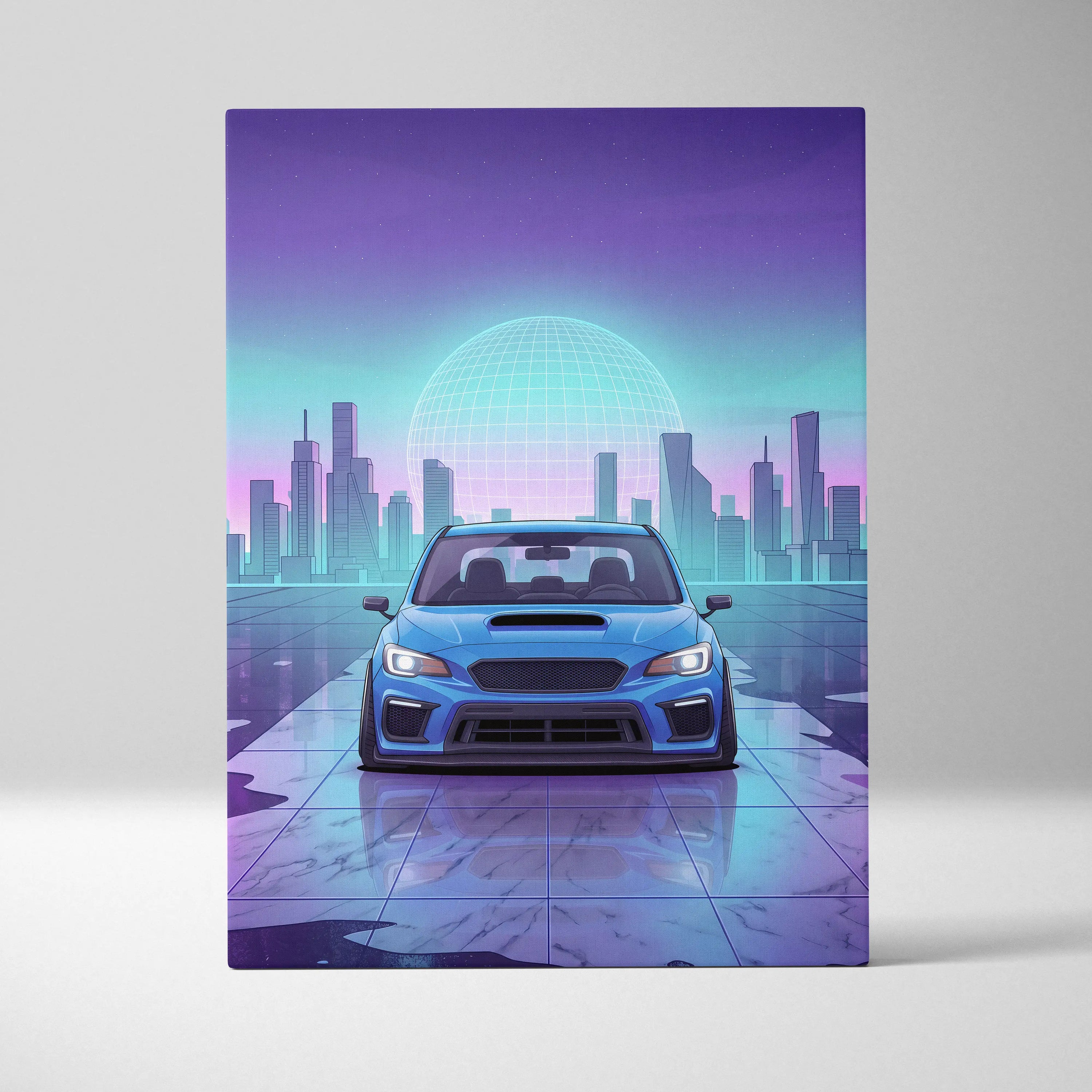 Subaru WRX STI Inspired, Neon City Drive Dream - Neon Purple Teal Car Artwork For Living Room Vaporwave Nostalgic Canvas