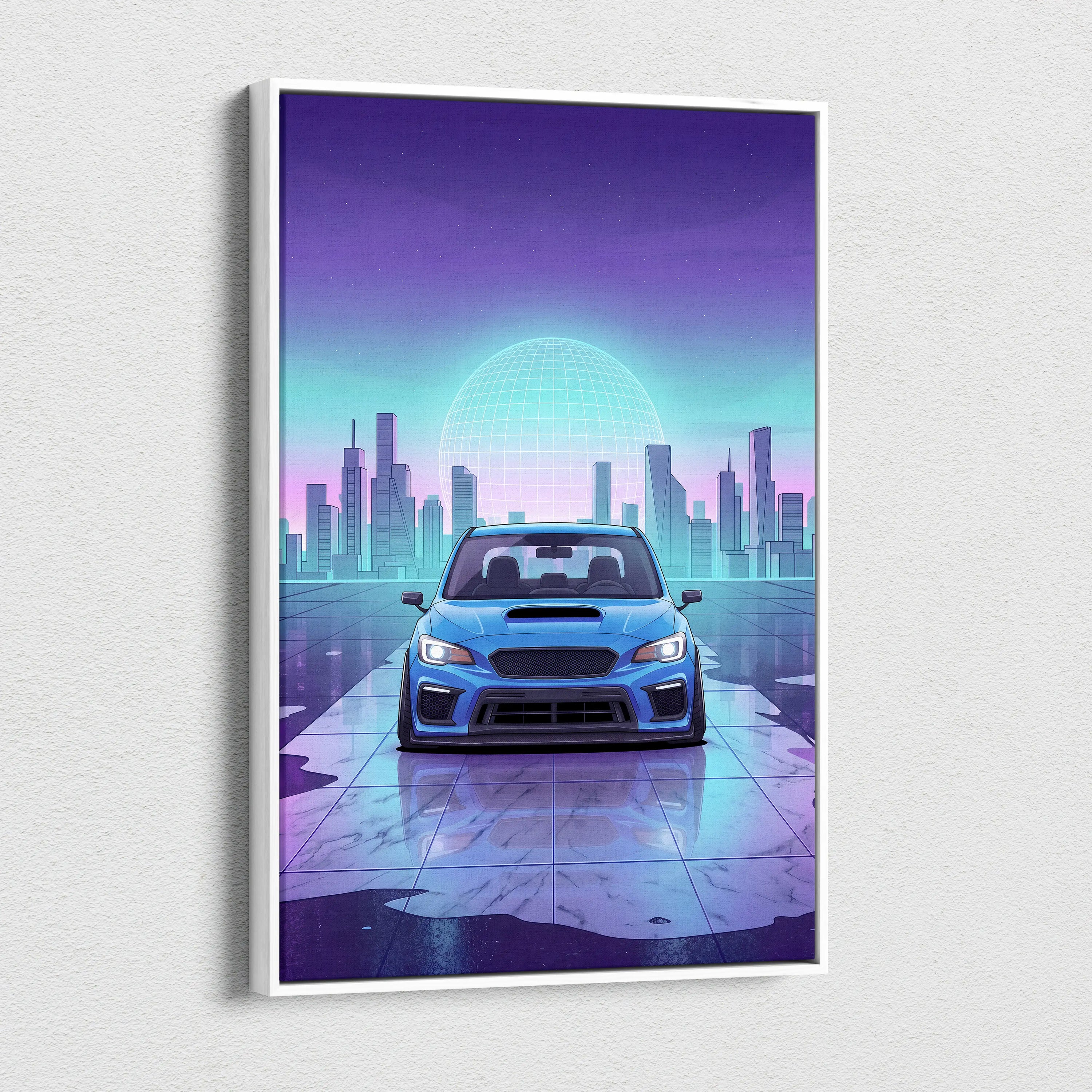 Subaru WRX STI Inspired, Neon City Drive Dream - Neon Purple Teal Car Artwork For Living Room Vaporwave Nostalgic Canvas