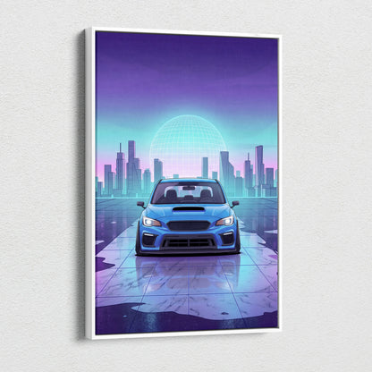 Subaru WRX STI Inspired, Neon City Drive Dream - Neon Purple Teal Car Artwork For Living Room Vaporwave Nostalgic Canvas