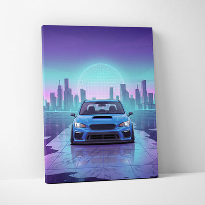 Subaru WRX STI Inspired, Neon City Drive Dream - Neon Purple Teal Car Artwork For Living Room Vaporwave Nostalgic Canvas