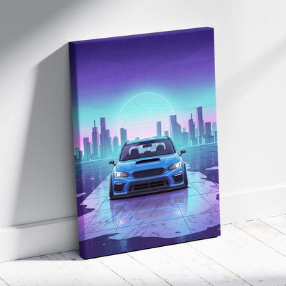 Subaru WRX STI Inspired, Neon City Drive Dream - Neon Purple Teal Car Artwork For Living Room Vaporwave Nostalgic Canvas