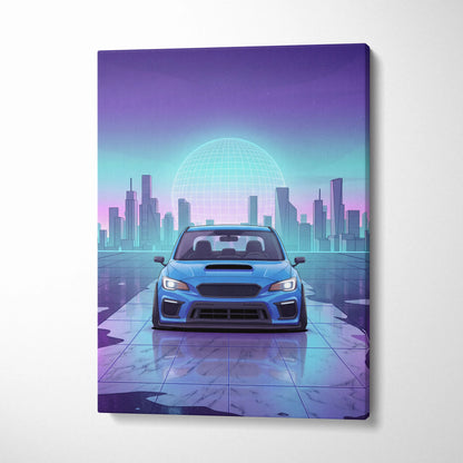 Subaru WRX STI Inspired, Neon City Drive Dream - Neon Purple Teal Car Artwork For Living Room Vaporwave Nostalgic Canvas