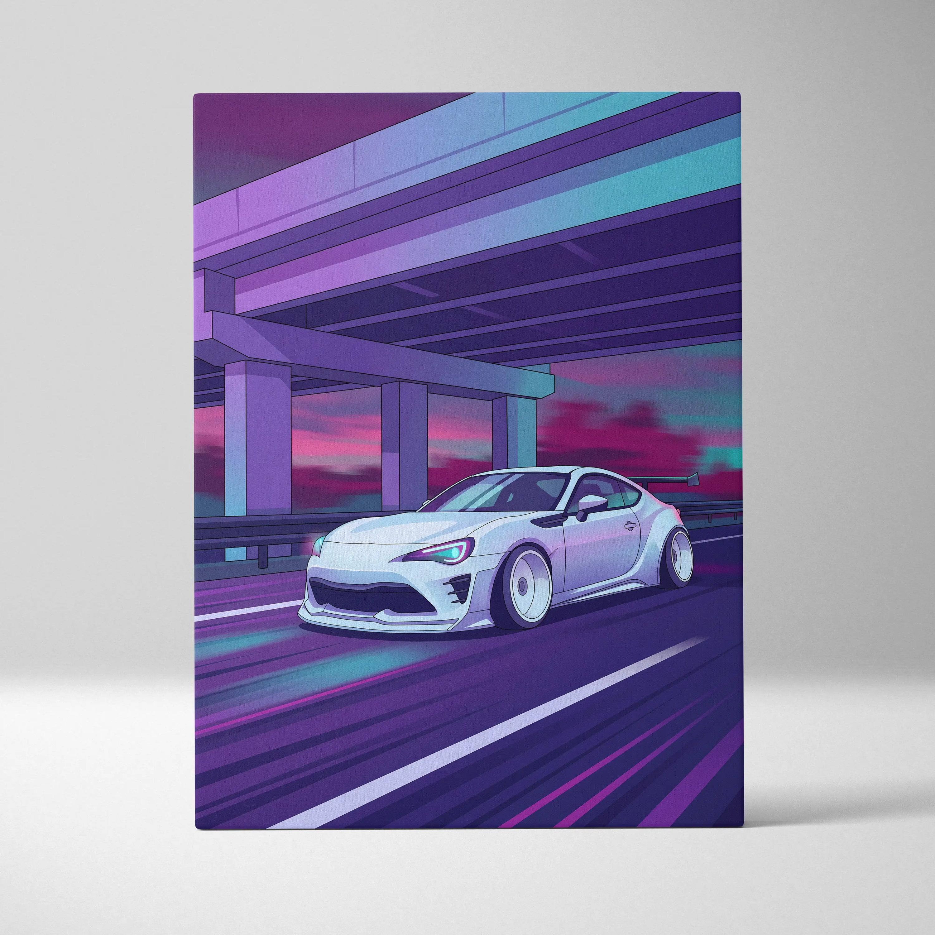Subaru BRZ Inspired Neon Vaporwave Canvas Art - Car Neon Purple Teal Living Room Vaporwave Mood Nostalgic Wall Art