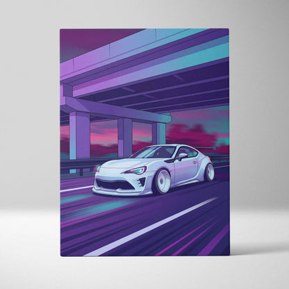 Subaru BRZ Inspired Neon Vaporwave Canvas Art - Car Neon Purple Teal Living Room Vaporwave Mood Nostalgic Wall Art
