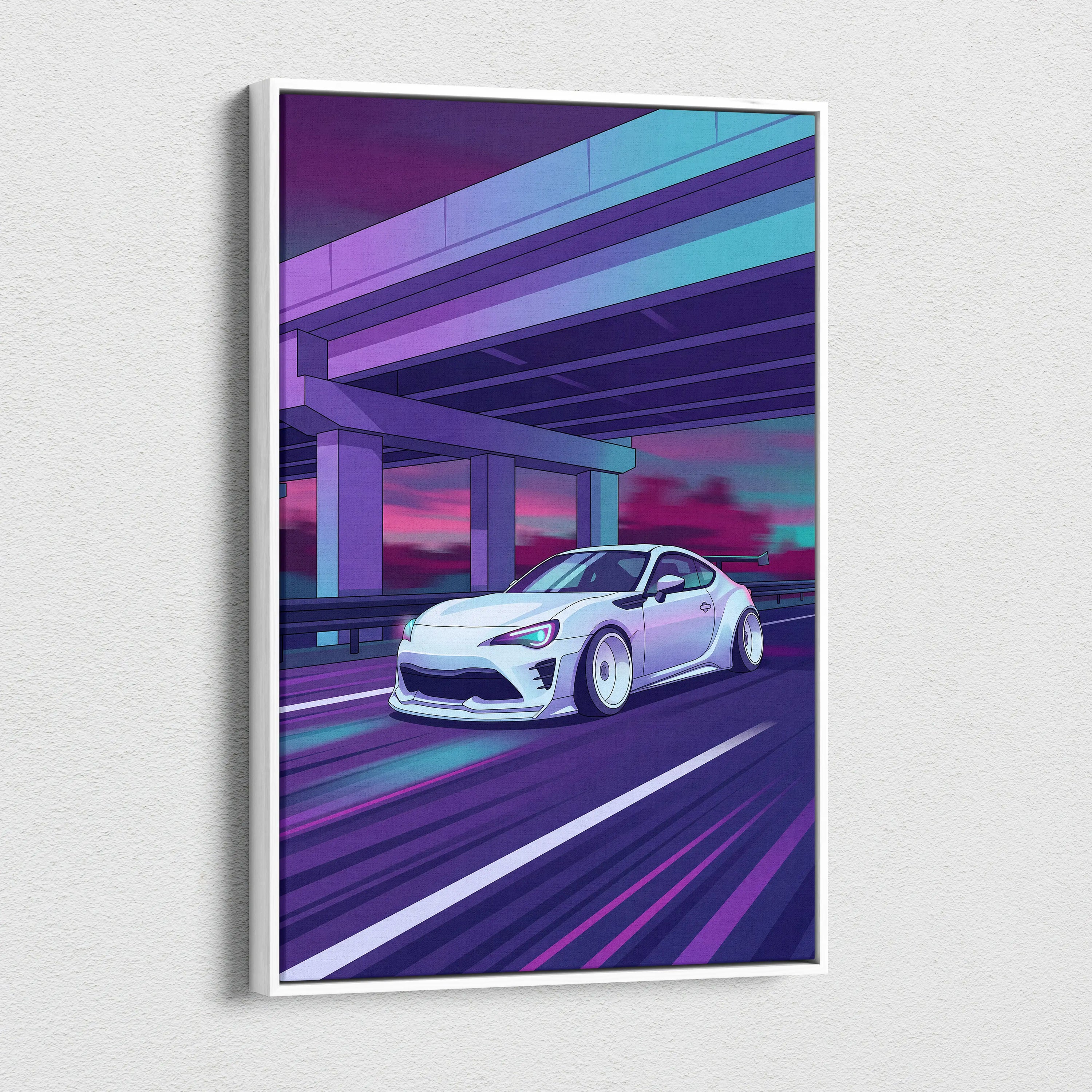Subaru BRZ Inspired Neon Vaporwave Canvas Art - Car Neon Purple Teal Living Room Vaporwave Mood Nostalgic Wall Art
