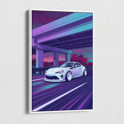 Subaru BRZ Inspired Neon Vaporwave Canvas Art - Car Neon Purple Teal Living Room Vaporwave Mood Nostalgic Wall Art