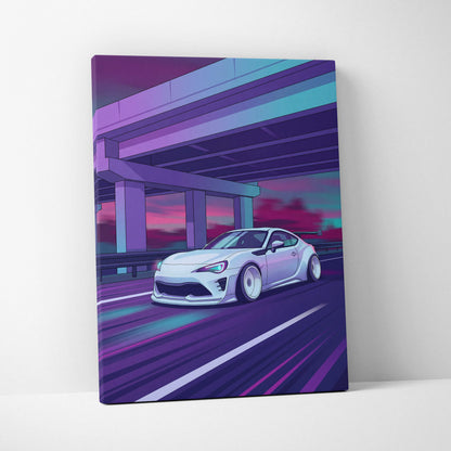 Subaru BRZ Inspired Neon Vaporwave Canvas Art - Car Neon Purple Teal Living Room Vaporwave Mood Nostalgic Wall Art