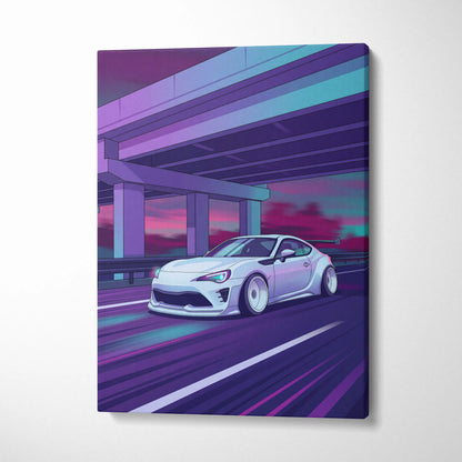 Subaru BRZ Inspired Neon Vaporwave Canvas Art - Car Neon Purple Teal Living Room Vaporwave Mood Nostalgic Wall Art