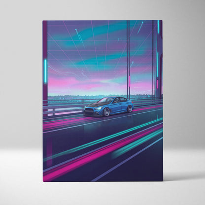 Infiniti Q50 Inspired Neon Vaporwave Canvas Art - Vaporwave Car Art Neon Pink Blue Living Room Decor Retro Neon